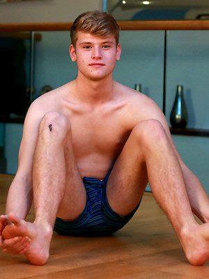 Free gay xxx pics with Young Blond Footballer Archie Shows off his Athletic Body & Rock Hard Uncut Cock!