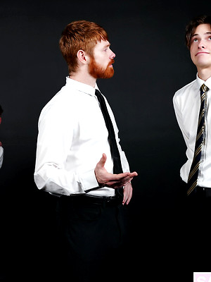 Gay sex pics with Cock-Worshipping Elders Please the Ginger President in Raw Threesome