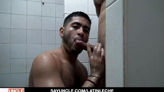 Gay porn video Hung Latino Fucked in Gym Shower