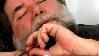 Gay Bears porn video Fat daddy Allen strokes cock