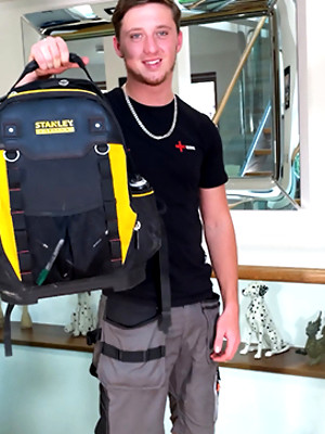 Hot twinks porn pics - Young Straight Electrician Wanks his Rock Hard Uncut Cock & Cums Using his Tools!