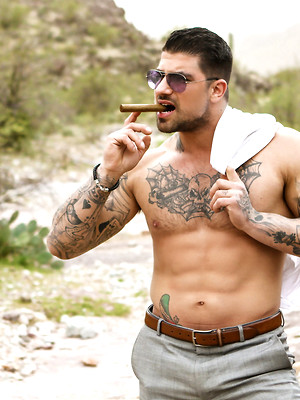 Gay pics of Fit men Ryan Bones & Pierce Paris head to the great outdoors for gay sex