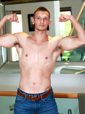 XXX gay photos of Young Straight Lad Clayton Shows off his Muscules & Big Cock & Shoots his Cum Over his Shoulder!