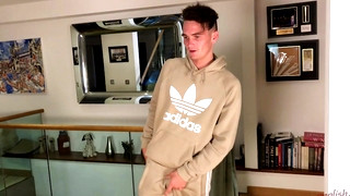 Free gay porn video Young Horny Lad Flynn Wank his Massive Uncut Cock & Gets a Little Helping Hand & Shoots a Big load!