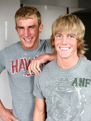 Gay porn pics Trey and Ross jacking off together