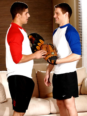 Gay porn pics Baseball coach Andrew Blue kneels down and blows off pitcher Jimmy Clay