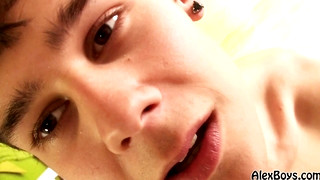 Free gay porn video Sexy twink plays with his uncut dick