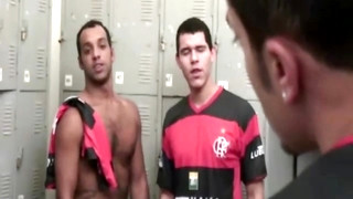 Free gay sex with Latin Locker Room 3-way