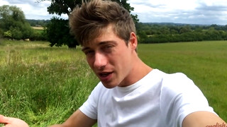 Gay porn video Young Naughty Pup Henry Wanks his Big Uncut Cock & Pumps his Hole with Carrots in a Field!