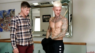 Free gay sex with Young Straight Stud Harry's 1st Man Suck