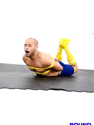 Gay sex pics with Bald muscle star Leo Forte bounded