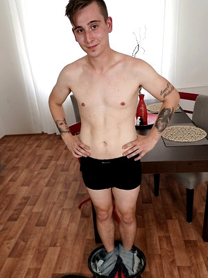 Free gay xxx pics with Joshua Czech strokes his nice cock while fingering his hairy asshole.