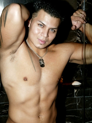 Hot gay album pics Hot muscle latino Alan shows his fat uncut cock.