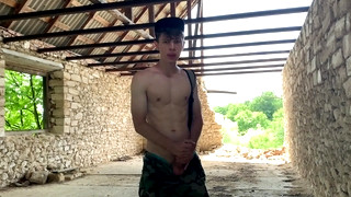 Check new gay sex scene with Teen Boy get Hard his 23 Cm Cock in the Abandoned Building (RISKY) / Public