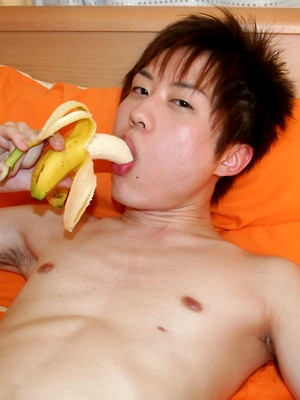 Gay male in Cute Korean boy playing with his banana